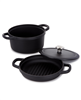 BergHOFF black 3pc enamel cast iron cookware set.