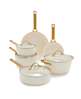 10-piece GreenPan Padova healthy ceramic nonstick cookware set in cream.