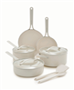 10-piece GreenPan Nova Gallery ceramic nonstick cookware set in cream.