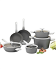 Get 20% off the BergHOFF Leo 10pc non-stick ceramic cookware set with glass lid in grey.
