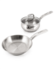 BergHOFF Belly Shape 3pc 18/10 Stainless Steel Fry Pan & Saucepan Cookware Set with Glass Lid