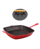 Berghoff Neo 11" red cast iron grill pan with slotted steak press.