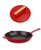 BergHOFF Neo 2pc 10" cast iron fry pan with steak press in red.