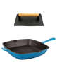 BergHOFF Neo 2pc blue cast iron grill pan with steak press.