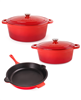 BergHOFF Neo 5pc cast iron oval Dutch oven set (10" fry pan, 5qt & 8qt) - red.