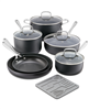 The Cellar 11-pc. black hard-anodized aluminum nonstick cookware set.