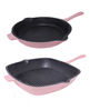 BergHOFF Neo 2pc cast iron cookware set: 10" fry pan & 11" grill pan in pink, now 15% off.