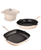 BergHOFF neo 4pc cream cast iron cookware set (fry pan, grill pan, round Dutch oven) - discounted.