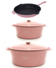 BergHOFF Neo 5pc Cast Iron Oval Dutch Oven Set with 10" Fry Pan, 5qt. & 8qt. - Pink
