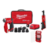 M12 Fuel 12V 4-in-1 drill driver kit with M12 ratchet and SHOCKWAVE 28-pc set.