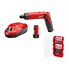 M4 4V cordless 1/4" hex screwdriver with 2 batteries and 28-piece SHOCKWAVE impact set.