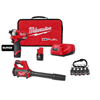 M12 Fuel Surge 12V 1/4" hex impact kit with M12 compact spot blower and 5-pc carabiner hex holder.