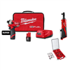 M12 Fuel Surge 12V hex impact kit with (2) 2.0Ah batteries, bag, and M12 3/8 in. ratchet.