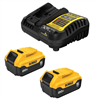 20V Max lithium-ion battery starter kit with two 5.0 Ah batteries and charger.