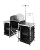 Folding Camping Kitchen Table with 3 Cupboards, Detachable Windscreen and Carrying Bag