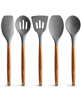 5 Piece Silicone Utensils Set with Authentic Acacia Wood Handles - Grey