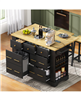 Streamdale Furniture Kitchen Island with Drop Leaf, 6 Drawers, Trash Storage and Power Outlet - Black