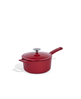 2-quart red enameled cast iron saucepan with lid.