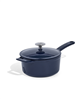 2-quart enameled cast iron saucepan with lid in harbour blue.