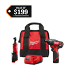 M12 12V lithium-ion cordless 3/8" ratchet and screwdriver combo kit (2-tool) with battery, charger, and bag.