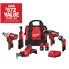 M12 12V cordless combo kit (5-tools) with two 1.5Ah batteries, charger, and tool bag.