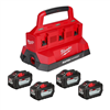 M18 18V Lithium-Ion PACKOUT 6-Port Rapid Charger w/ (4) 12Ah HIGH OUTPUT Batteries