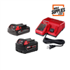 M18 18V Lithium-Ion Starter Kit: includes one 5.0 Ah battery, one 2.0 Ah battery, and charger.