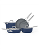 Calphalon Premier midnight blue ceramic nonstick 8-piece cookware set with discount information.