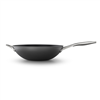 Calphalon Premier 13" hard-anodized nonstick flat wok in black with stainless steel.