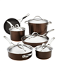 Anolon Nouvelle Copper Luxe Sable Hard-Anodized Non-Stick Cookware Set, 11 Piece