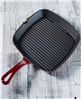Chefs classic 9.25" square enameled cast iron grill pan in cardinal red.