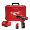 M12 12V lithium-ion 3/8" hammer drill/driver kit with 2 x 1.5 Ah batteries and hard case.