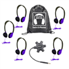 HamiltonBuhl Galaxy Econo-Line Sack-O-Phones: 5 purple headphones, starfish jackbox, and carry bag.