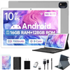 Newest Android Tablet 10.1 Inch, 16GB RAM+128GB ROM(1TB TF), 2 in 1 Tablet with Keyboard Mouse Pen-Octa-Core - Silver
