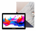 Linsay 10.1" octa-core Android 15 tablet, 256GB, includes a pink white marble case.