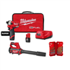M12 Fuel Surge 12V hex impact kit with compact spot blower and SHOCKWAVE 23-pc titanium set.