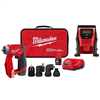 Get the M12 Fuel 12V cordless 4-in-1 install kit with a 3/8" drill driver, 4 tool heads, and M12 inflator.
