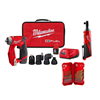 M12 Fuel 12V 4-in-1 drill driver kit with 3/8" ratchet and SHOCKWAVE 23-pc titanium set.