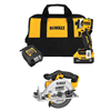 Atomic 20V max lithium-ion cordless 1/4" brushless impact driver kit and 6.5" circ saw with 5Ah battery & charger included.