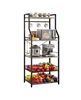 Kitchen baking rack, microwave rack with 2 large metal wire baskets, coffee bar, 5-tier multifunctional kitchen storage rack with 8 hooks