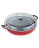 Staub 3.5-qt cherry braiser with glass lid.