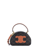 Pre-Owned Celine half moon case in brown coated canvas and leather.