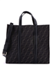 Fendi large convertible open tote in black zucca jacquard fabric and leather.