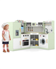 Corner Play Kitchen Toddler Kitchen Playset with Range Hood, Ice Maker, Microwave - Green