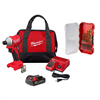 M18 18V Compact Brushless Cordless Impact Driver Kit with 2.0 Ah battery, charger, and 15-piece drill bit set.