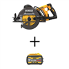 Flexvolt 60V max cordless brushless 7-1/4" wormdrive circular saw with 9.0Ah battery pack.