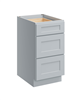 Boyel Living 18" dove grey 3-drawer base cabinet with full overlay HDF drawer fronts and dovetail drawers.