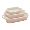Get 20% off the Staub light pink 3-pc rectangular baking dish set.