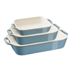 Get the Staub 3-pc rectangular baking dish set in rustic turquoise.