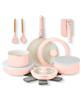 Gotham Steel 18-piece pastel pink nonstick cookware set with detachable handles.